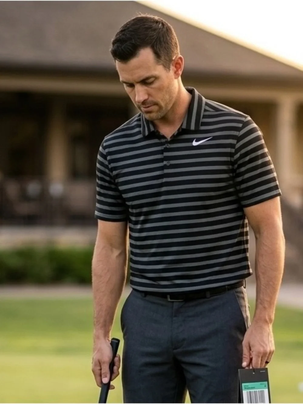Nike Golf Dri-FIT Striped Polo Shirt - Standard Fit - Black/Grey - Small